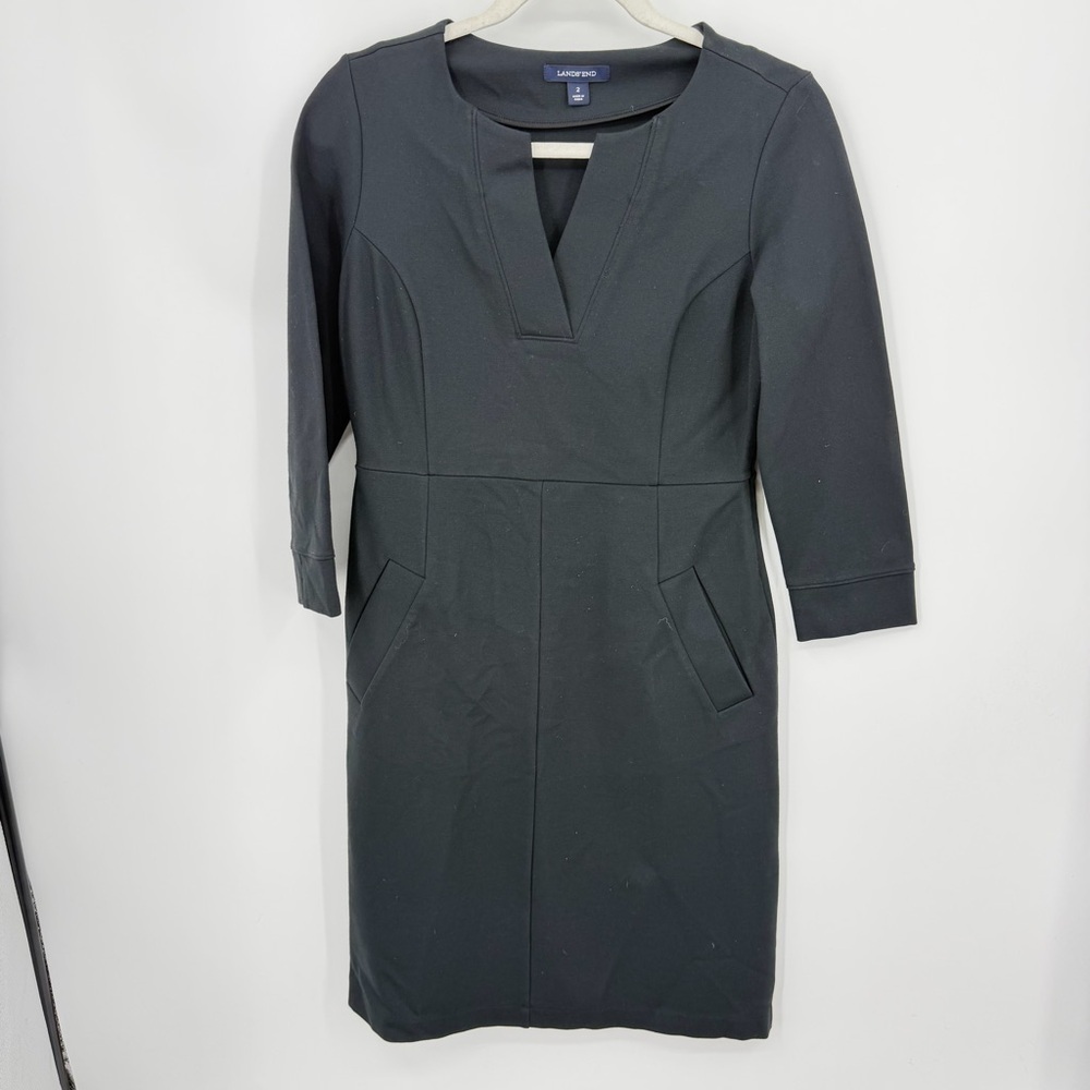 Lands End 3/4 Sleeve‎ Ponte Dress in Black sz 2